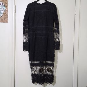 Boohoo Black Lace Panelled Midi Dress